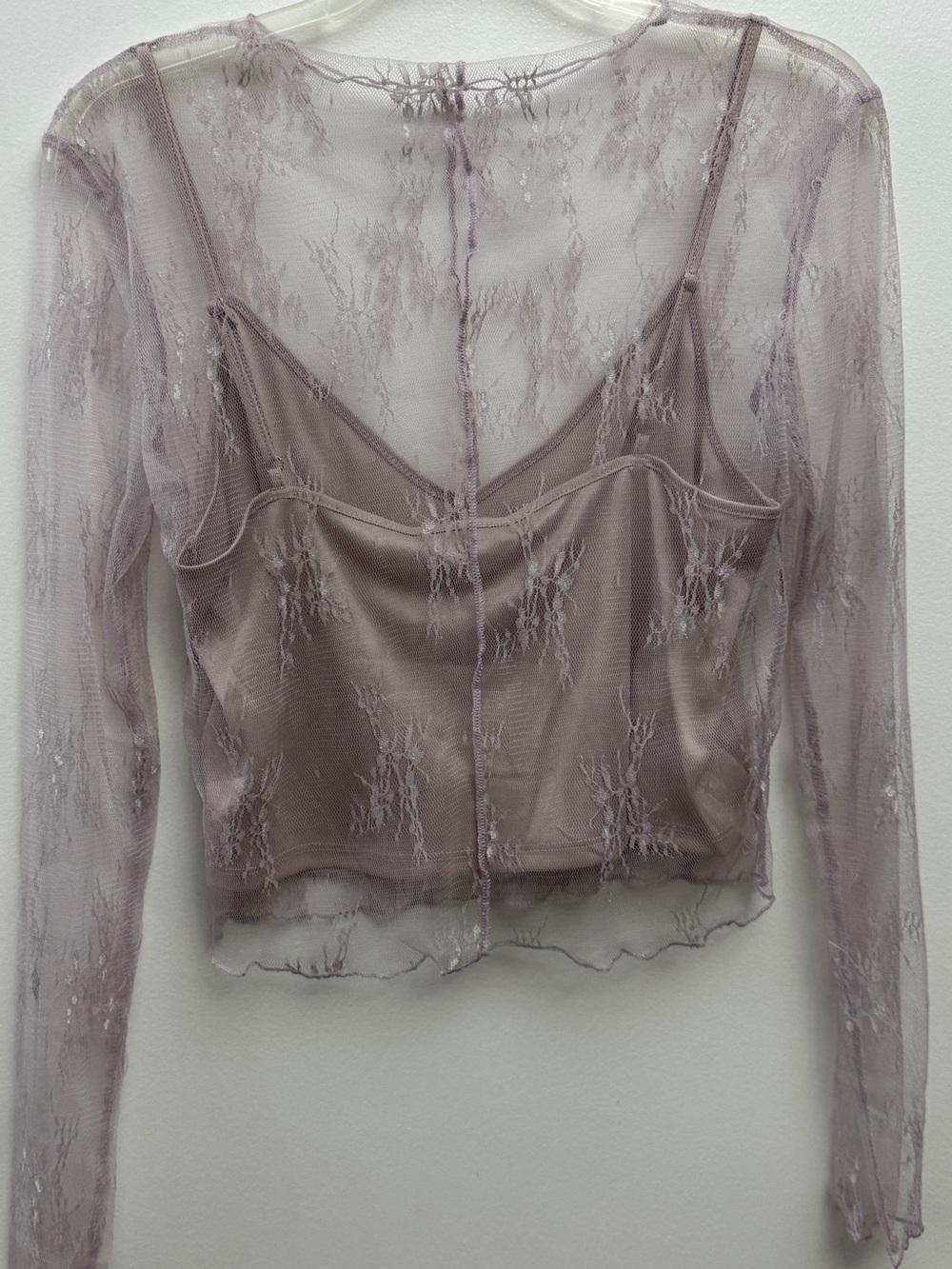 MIOU MUSE Lavender Floral Lace Mesh Top & Camisole Set Size M - Picture 6 of 11